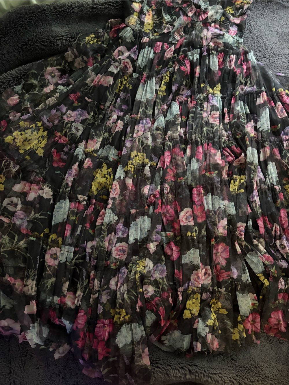 Anthropologie Whimsy Let Me Be Black Floral Tiered Ruffle Maxi Dress - Picture 6 of 7